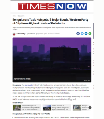 CSTEP’s study mentioned in and Dr Pratima Singh quoted by Times Now on air pollutants over Bengaluru city roads