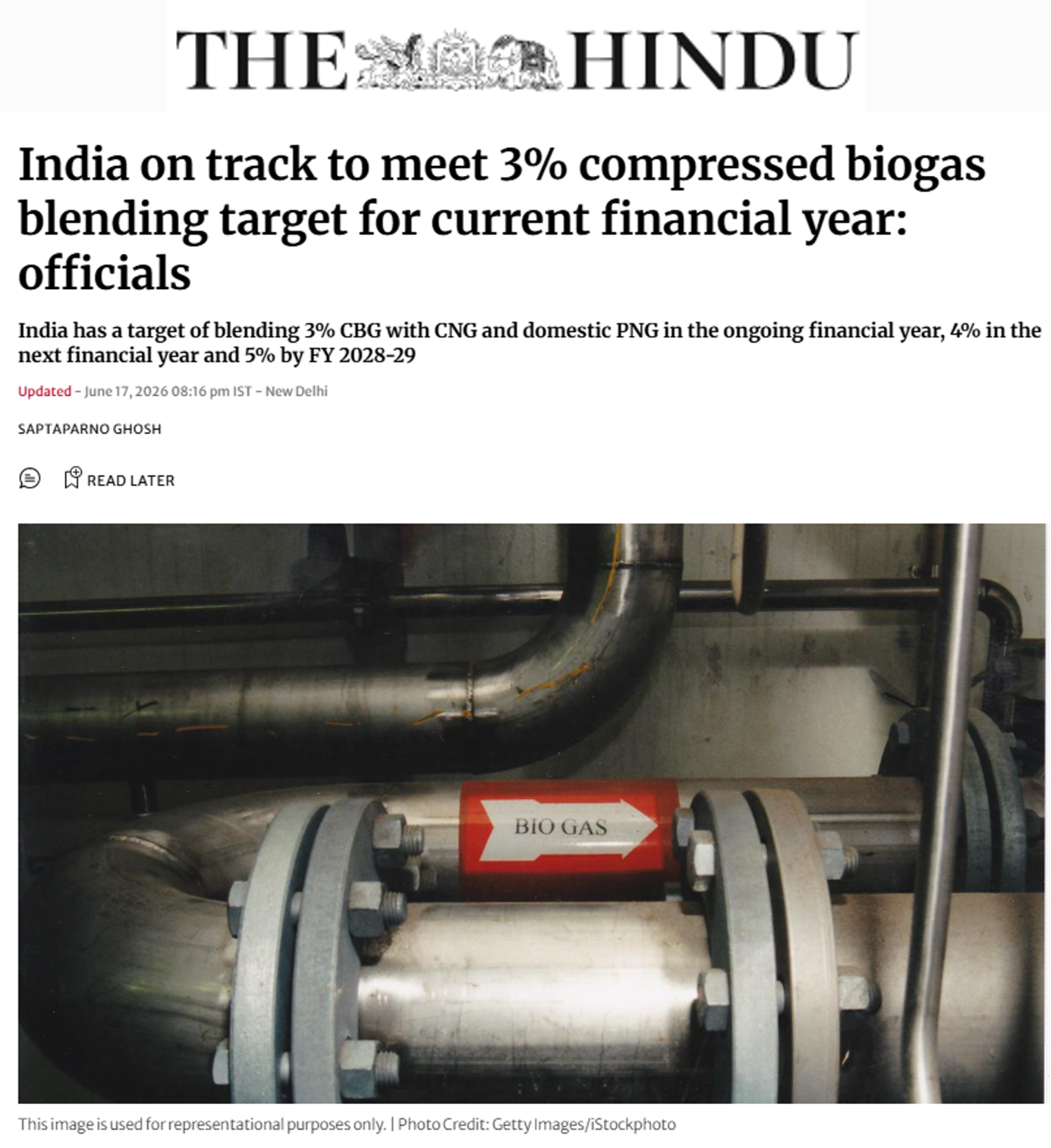 In this article by The Hindu, Suresh NS highlighted the need to scale up CBG blending targets to strengthen India’s energy security