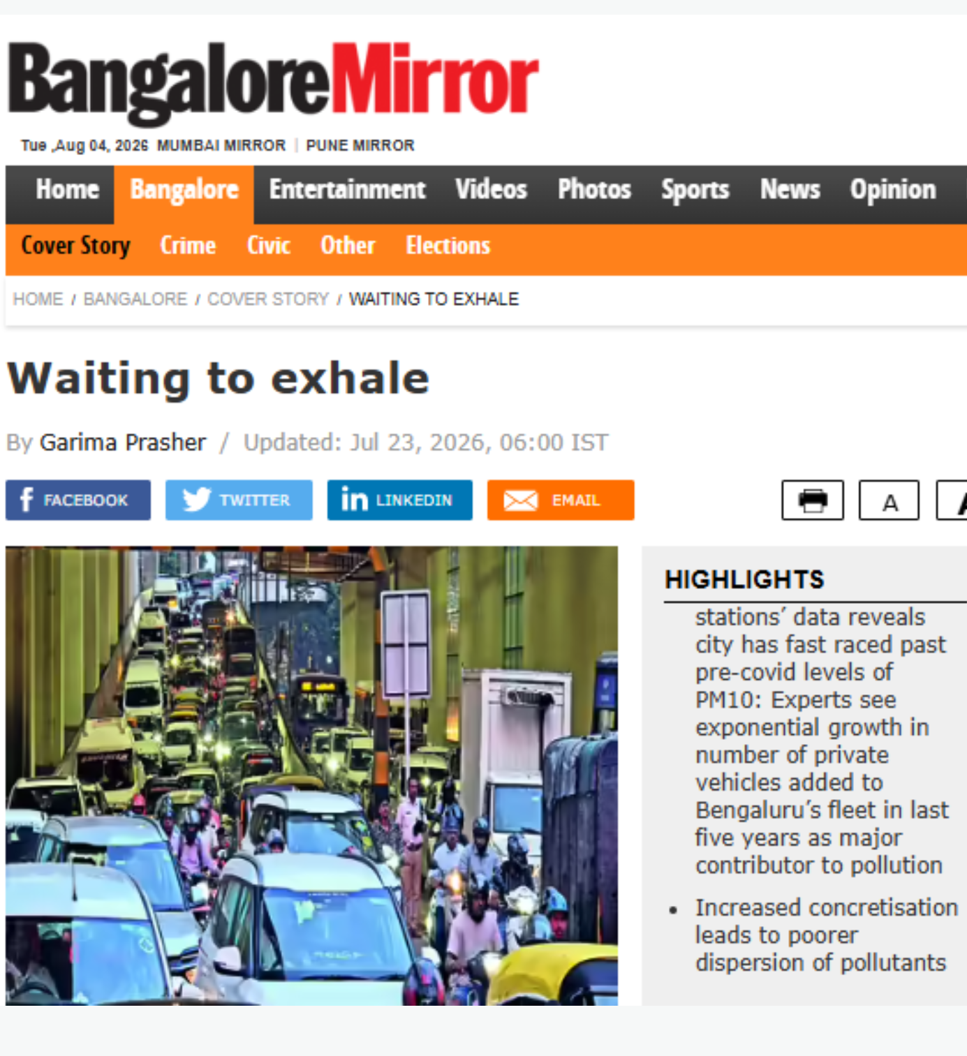 Nirav Lekinwala was quoted on the rise in pollution levels due to waste burning in Bengaluru in this article by Bangalore Mirror