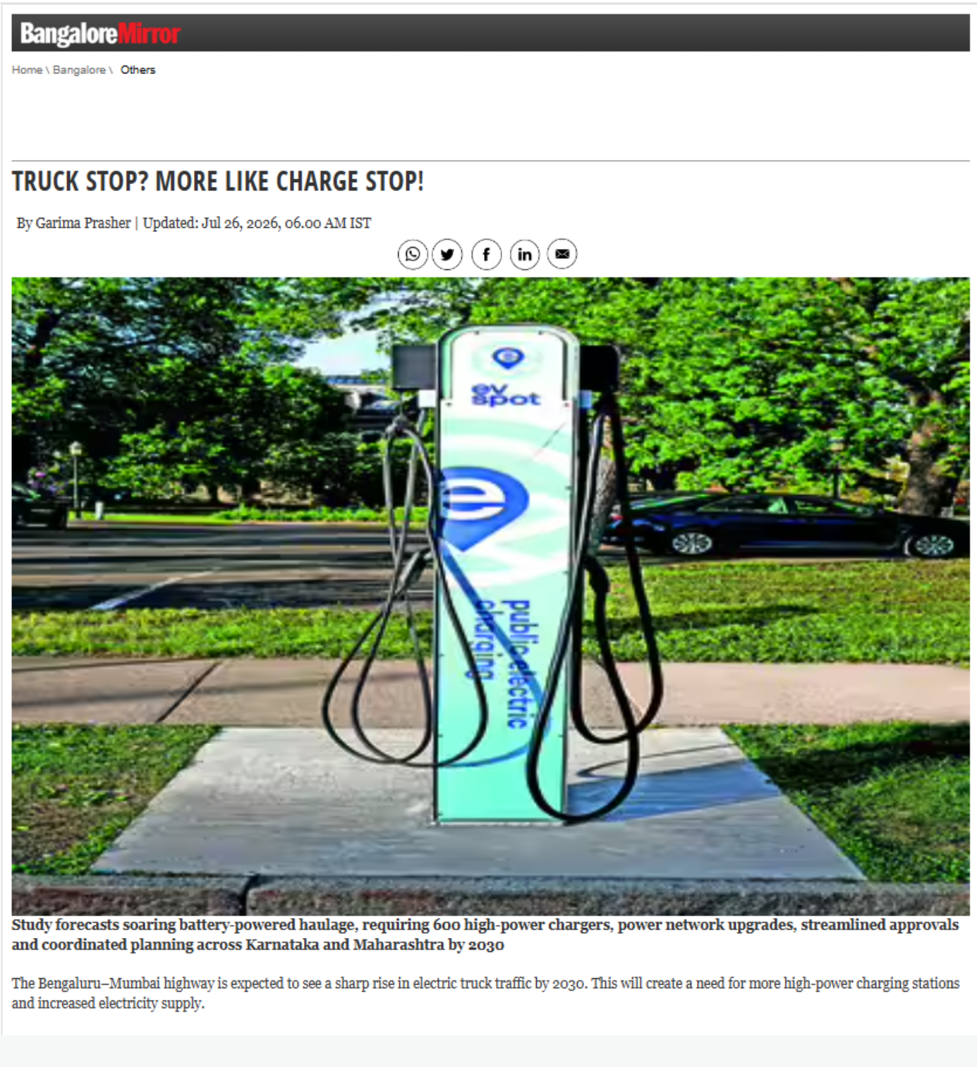 CSTEP and Smart Freight Centre’s work on ‘Developing infrastructure for freight electrification in India’ was cited in this article on battery-powered haulage by Bangalore Mirror