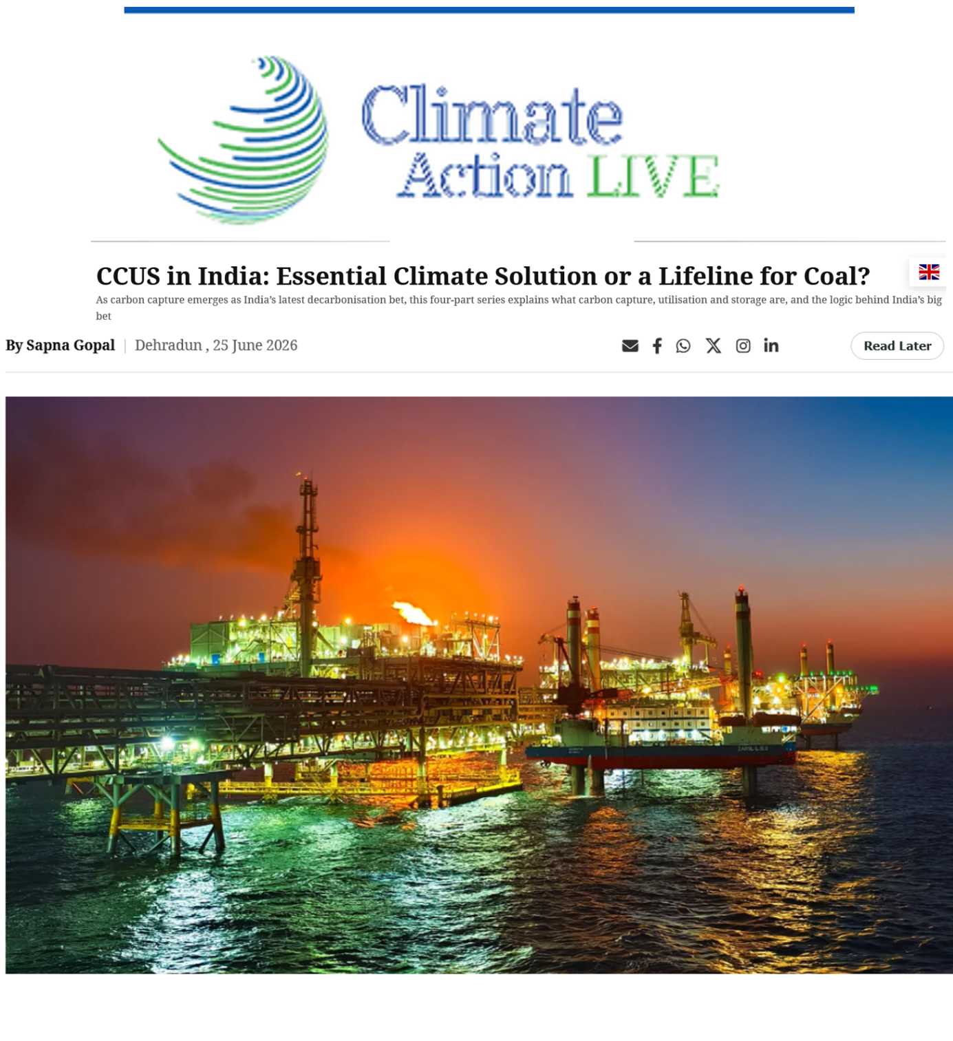 Yaksana SV unpacked what the recent allocation of INR 20,000 crore to CCUS means in this Climate Action Live article