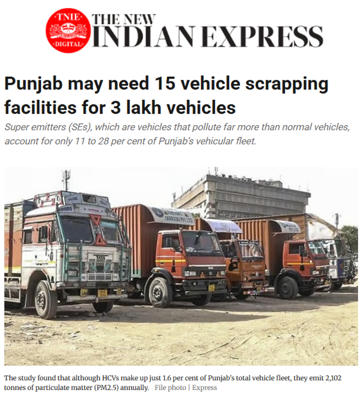 Pathways for Clean Transportation in Punjab report coverage in the New Indian Express.
