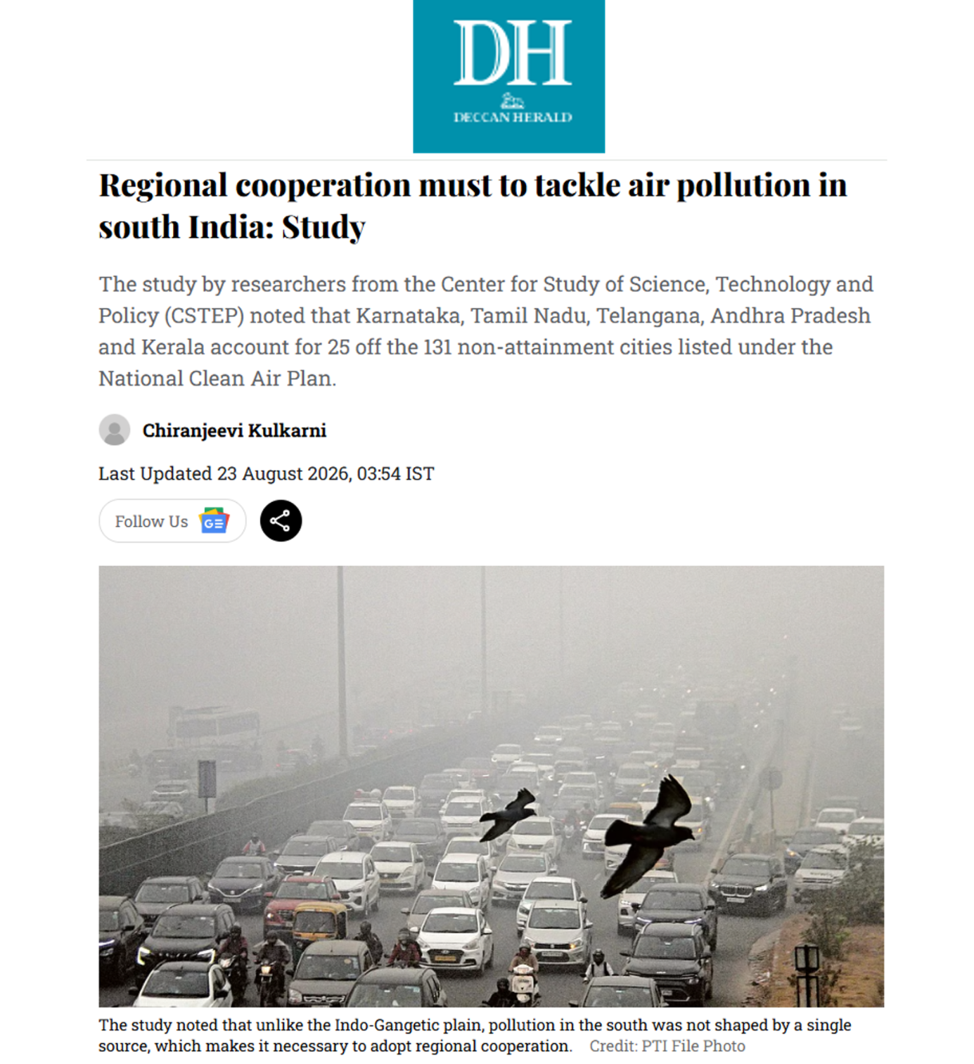 Regional cooperation must to tackle air pollution in South India, Deccan Herald
